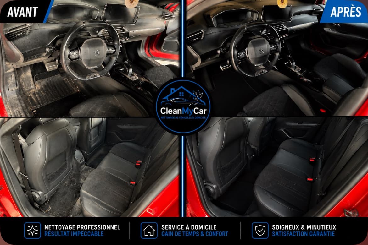 Avant / après : nettoyage complet de l'habitacle d'une Peugeot 208 par CleanMyCar