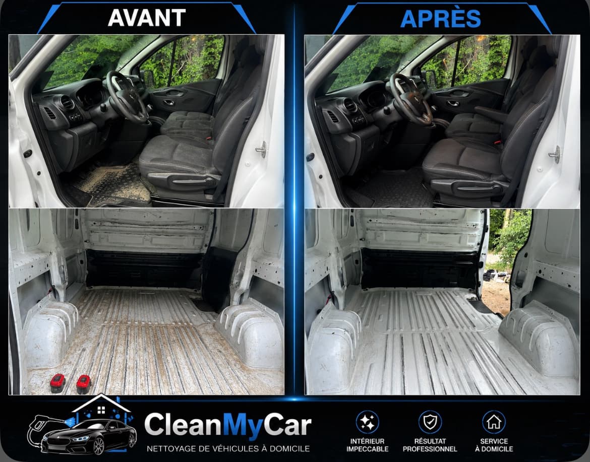 Avant / après : nettoyage d'un utilitaire Renault Trafic, cabine et zone de chargement, par CleanMyCar